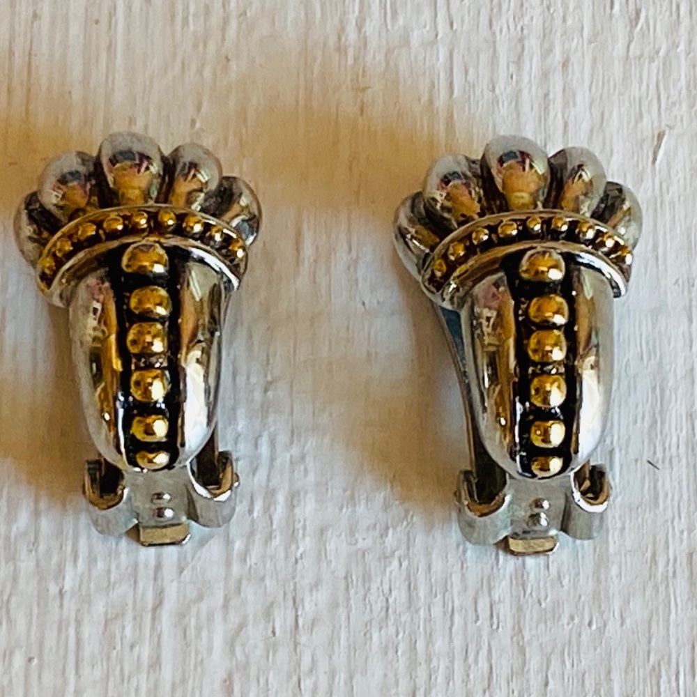Vintage Silver & Gold Braided Clip on Earrings